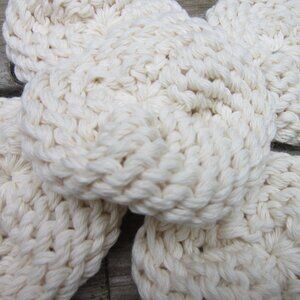 Undyed Organic Cotton Dish Scrubbies, Set of 5 Handmade Yarn Dish Washing Pads